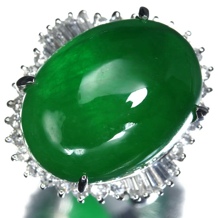 Rakuten - ≪Jade≫ 天然翡翠 超特大31.28ct 上質ダイヤモンド 総計1.07ct Pt900 超高級リング 12号 ヒスイ ダイヤ リング 指輪 ソーティング付