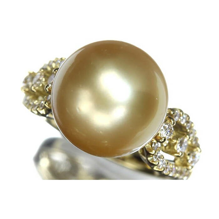 Rakuten - 《Pearl》ゴールデンパール 特大 約12.0mm珠 上質ダイヤモンド K18 超高級リング 6.5号 白蝶真珠 パール リング 指輪