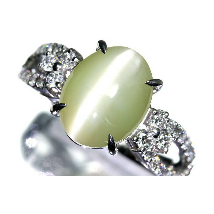 Rakuten - 《Chrysoberyl》上質クリソベリルキャッツアイ 大粒5.609ct!! 上質ダイヤモンド Pt900 超高級リング 12号 リング 指輪