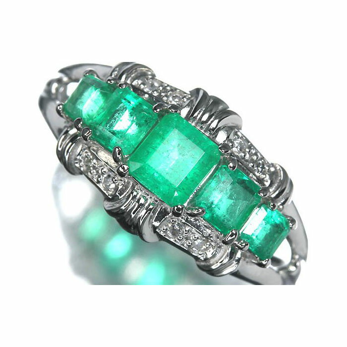 Rakuten - ≪Emerald≫ 上質エメラルド 5石 総計1.3ct 上質ダイヤモンド 総計0.05ct Pt900 超高級リング 20号 ダイヤ リング 指輪