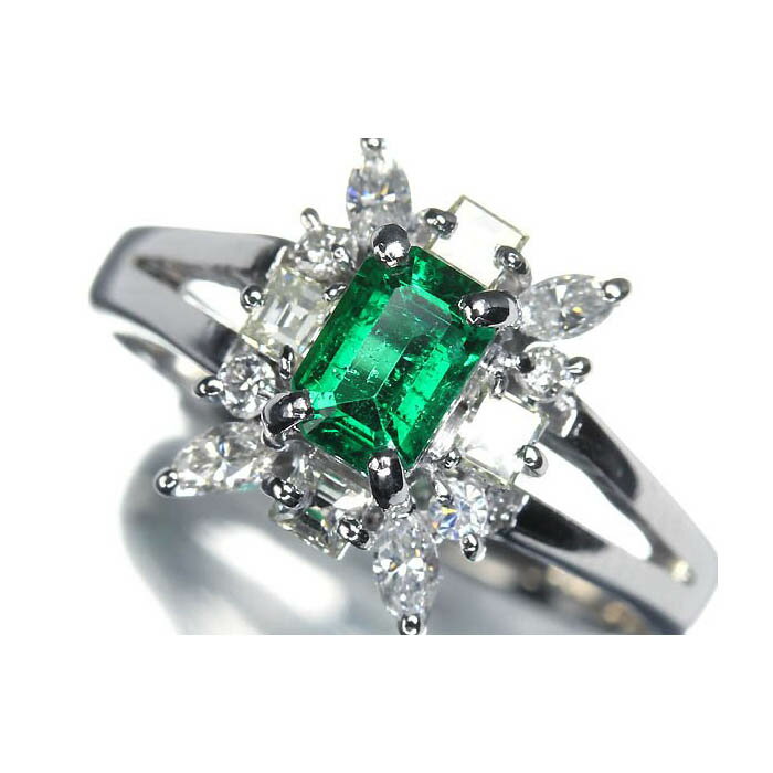 Rakuten - ≪Emerald≫ 艶やかなテリ!! 上質エメラルド 0.41ct 上質ダイヤモンド Pt900 超高級リング 9.5号 ダイヤ リング 指輪