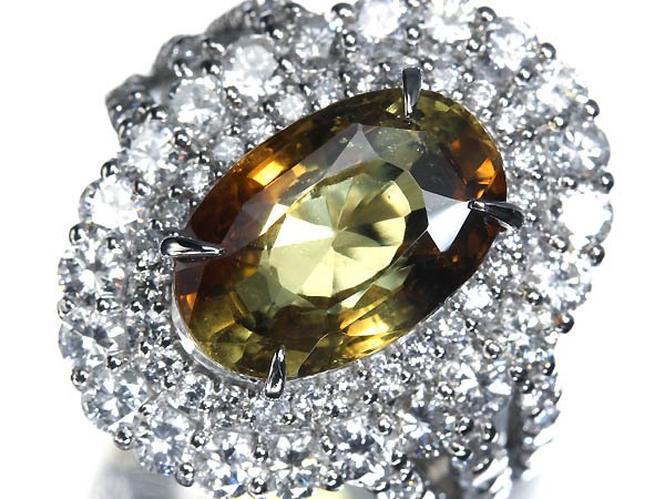 Rakuten - 《Chrysoberyl》上質クリソベリル 特大5.21ct 上質ダイヤモンド 総計1.96ct Pt950 超高級リング 12号 ダイヤ リング 指輪 ソーティング付