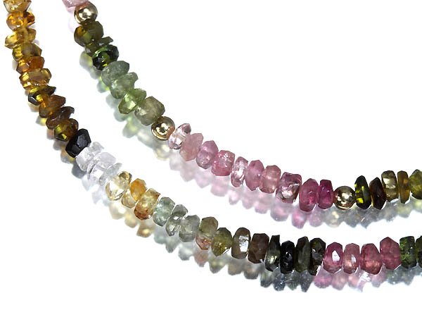 Tourmaline - ≪Tourmaline≫ マルチカラーの輝き!!! 天然トルマリン K18 高級 ビーズ ネックレス 46.2cm ジュエリー