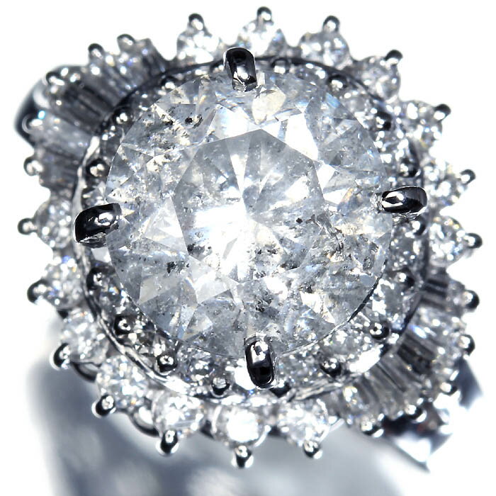 乐天商城 - 《Diamond》圧倒的存在感! 天然ダイヤモンド 特大2.886ct 上質脇石ダイヤ 0.66ct Pt900 超高級リング 8号 リング 指輪