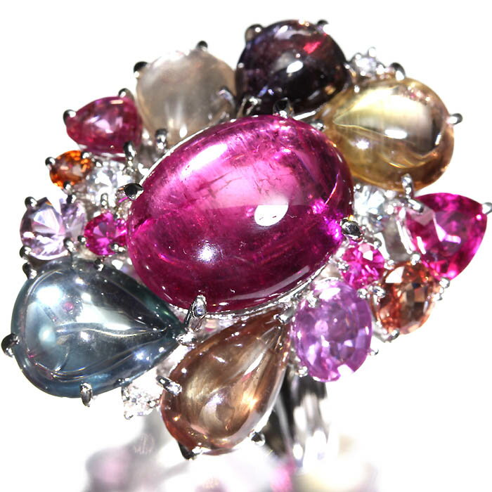 Cats-Eye - 《Rubellite》上質ルベライトキャッツアイ 8.06ct ダイヤ サファイア モルガナイト Pt900 超高級リング 25号 ダイヤ リング 指輪 ソーティング付
