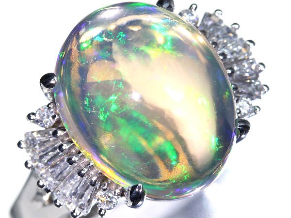 Rakuten - ≪opal≫ 美しい透明感 上質ファイアオパール 特大5.11ct 上質ダイヤモンド Pt900 高級リング 13号 ダイヤ リング 指輪 ソーティング付