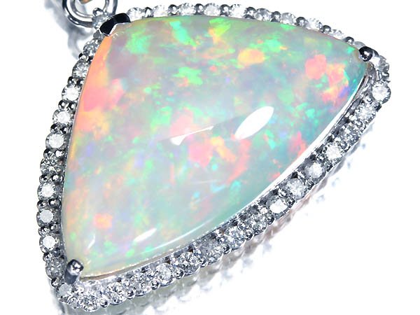 乐天商城 - ≪opal≫ 上質オパール 20.6ct 上質ダイヤモンド 総計0.9ct K18WG 超高級ペンダントヘッド ネックレス ダイヤ ジュエリー