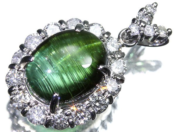 乐天商城 - ≪Tourmaline≫ 上質トルマリンキャッツアイ 4.55ct 上質ダイヤモンド 総計0.96ct Pt900 高級ペンダントヘッド ネックレス ダイヤ ジュエリー