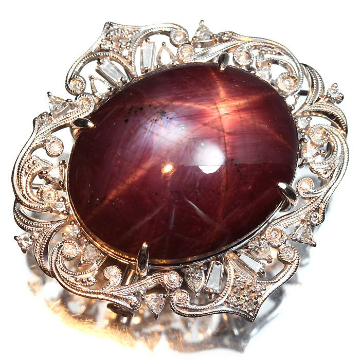 Rakuten - ≪Star Ruby≫ 超特大スタールビー 112.654ct! 上質ダイヤモンド 総計1.3ct K18WG 超高級ペンダントヘッド ブローチ ダイヤ ジュエリー ソーティング付