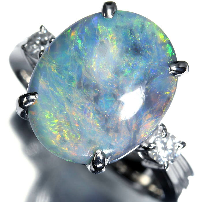 Rakuten - ≪opal≫ 神秘の宝石 天然ブラックオパール 特大5.16ct 上質ダイヤモンド Pt900 超高級リング 12号 ダイヤ リング 指輪 ソーティング付