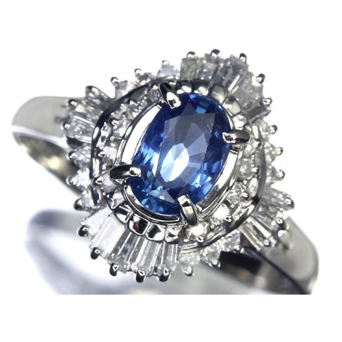 Rakuten - 《Sapphire》サファイア 大粒1.17ct ダイヤモンド 総計0.5ct Pt900 高級リング ダイヤ ブルーカラー 透明感 エレガント 19号