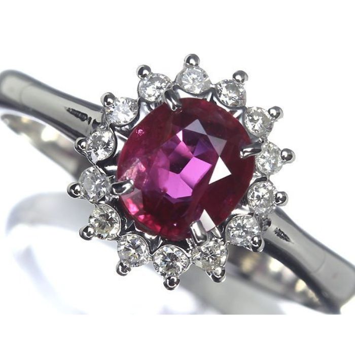 Rakuten - ≪RUBY≫ 妖艶な輝き!! 上質天然ルビー 大粒1.025ct!! ダイヤモンド Pt900 高級リング 19号 ダイヤ プラチナ