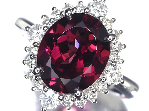 《garnet》妖艶な輝き! ガーネット 大粒3.98ct ダイヤモンド 0.62ct Pt900 高級リング 10.5号リング 指輪 ダイヤ
