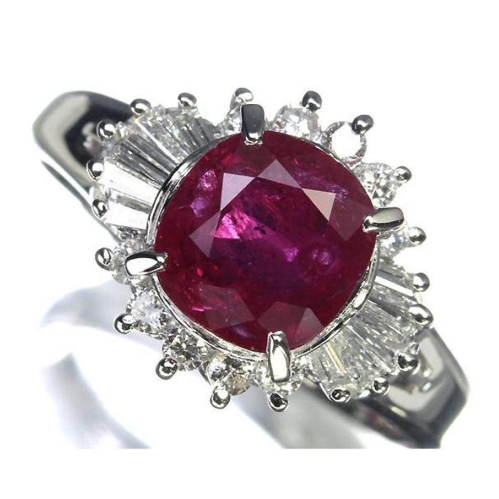Rakuten - ≪RUBY≫ 華やかレッドカラー!! ルビー 大粒1.37ct!! ダイヤモンド Pt900 高級リング ダイヤ 11.5号リング 指輪
