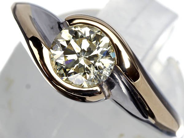 《Diamond》イエローダイヤモンド 特大1.009ct! Pt900 K18 超高級 一粒ダイヤ リング 13号リング 指輪