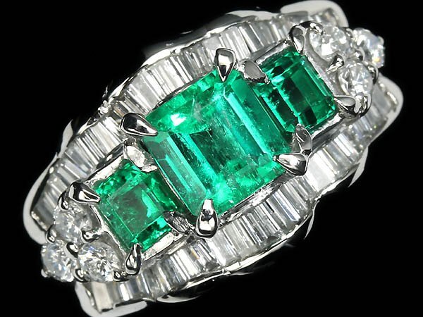 ≪Emerald≫ エメラルド 3石 総計1.00ct ダイヤモンド 1.15ct Pt900 超高級リング ダイヤ 12号リン rkjewelry-10000297 RK宝石 サンプル画像2