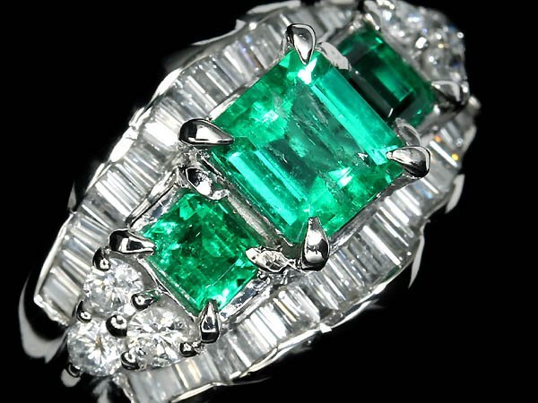 ≪Emerald≫ エメラルド 3石 総計1.00ct ダイヤモンド 1.15ct Pt900 超高級リング ダイヤ 12号リン rkjewelry-10000297 RK宝石 サンプル画像3