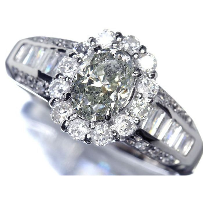 Rakuten - 《Diamond》 天然無処理 グリーンダイヤモンド 特大1.005ct! 脇石ダイヤ Pt900 超高級リング 15号リング 指輪 ソーティング付