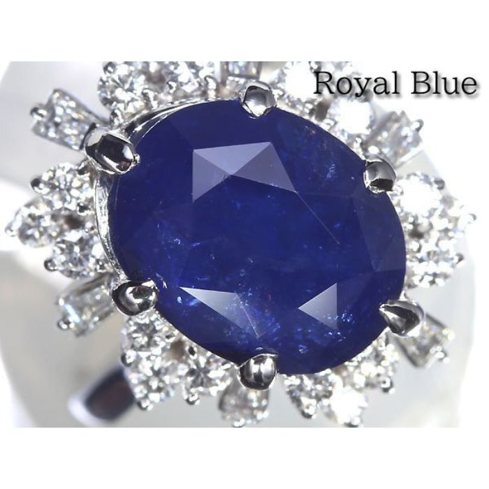 Rakuten - 《Sapphire》ロイヤルブルー サファイア 特大6.95ct ダイヤモンド 0.75ct Pt900 超高級リング royal blue 14号リング 指輪 宝石鑑別書付