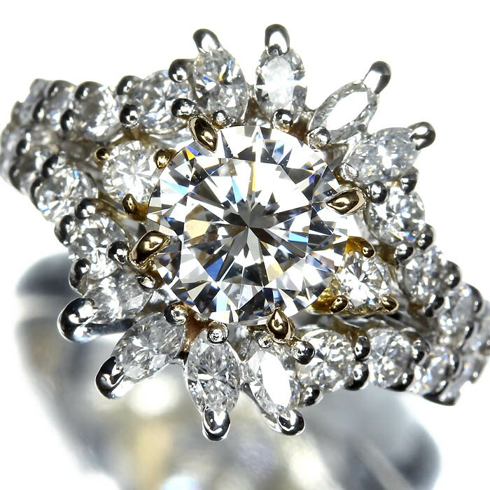 Rakuten - 《Diamond》SI-2 Dカラー GOOD 上質ダイヤモンド 特大1.049ct 上質脇石ダイヤ 総計0.89ct Pt900 K18 超高級リング 12号 リング 指輪 ソーティング付