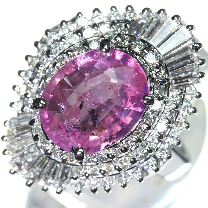 樂天商城 - ≪Sapphire≫ 上質非加熱ピンクサファイア 特大3.57ct 上質ダイヤモンド 総計2.5ct Pt900 超高級リング 14号 リング 指輪 ソーティング付