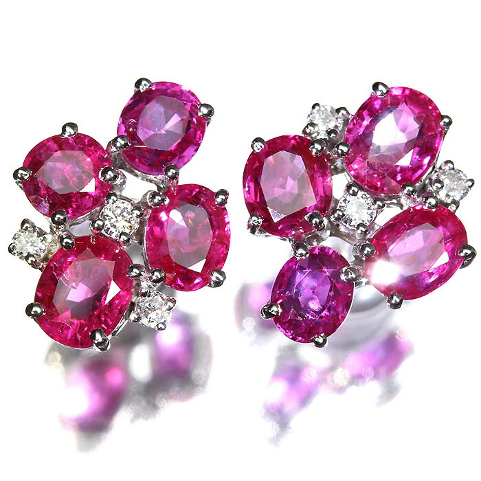 Rakuten - ≪Ruby≫ 上質ルビー 両耳 総計5.36ct 上質ダイヤモンド K18WG 超高級ピアス ダイヤ ジュエリー 宝石鑑別書付