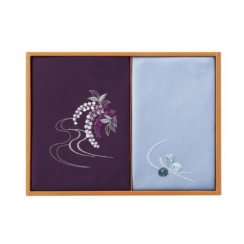 Japanese Wrapping Cloths - 【送料無料・包装無料・のし無料】刺繍入り二巾風呂敷&刺繍入り金封包み 紫 H018(B5)