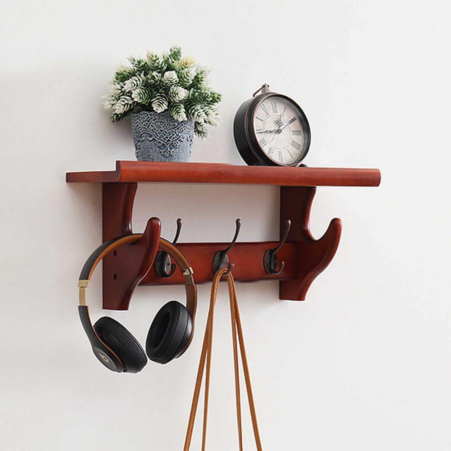 衣類用ハンギングレール、フック付き木製壁掛けガーメントレール 寝室用高耐久ハンガーレール