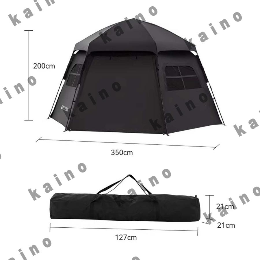 RLストアのワンタッチテント 六角形 ポップアップテント 収納袋付き 大空間 キャンプテント テントシート付き 持ち運び便利 3秒設営 99.99%遮光 防水PU3000+ 防風 防雨 通｜アングル2