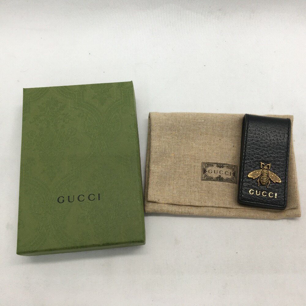 ▼▼【中古】GUCCI グッチ レザーマネークリップ アニマリエ メタルビー ブラック Aランク