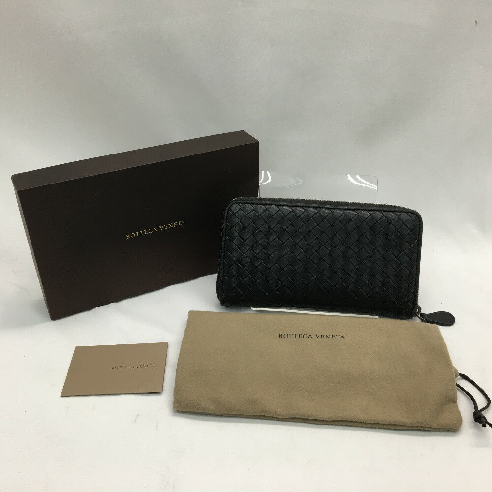 ▼▼【中古】BOTTEGA VENETA ボッテガヴェネタ メンズ長財布 ラウンドファスナー イントレチャート ブラック Bランク