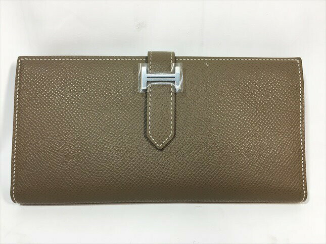 ◎◎【中古】HERMES エルメス ベアンスフレ エプソン エトゥープ シルバー金具 2つ折り長財布 039785CK18 ベージュ 箱付 Bランク