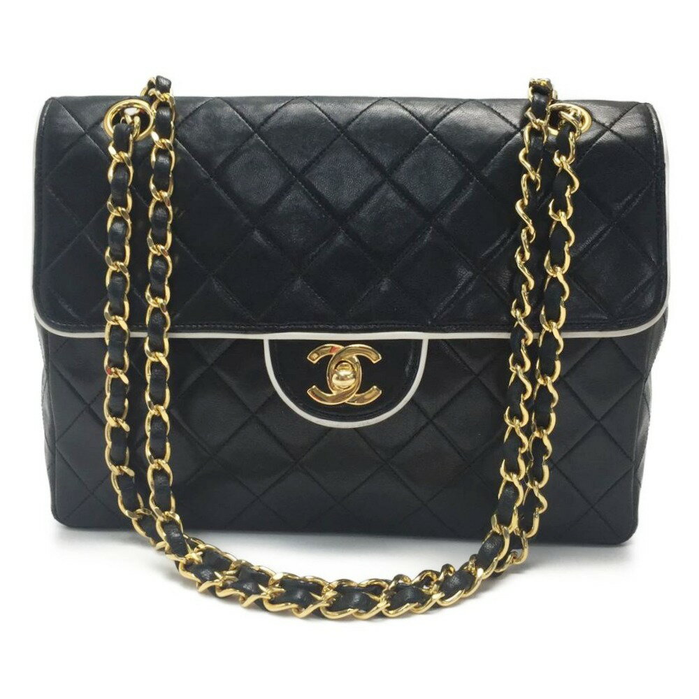 ☆☆【中古】CHANEL シャネル マトラッセ バイカラー チェーンショルダーバッグ ストレートフラップ ギャランティカード有 Cランク