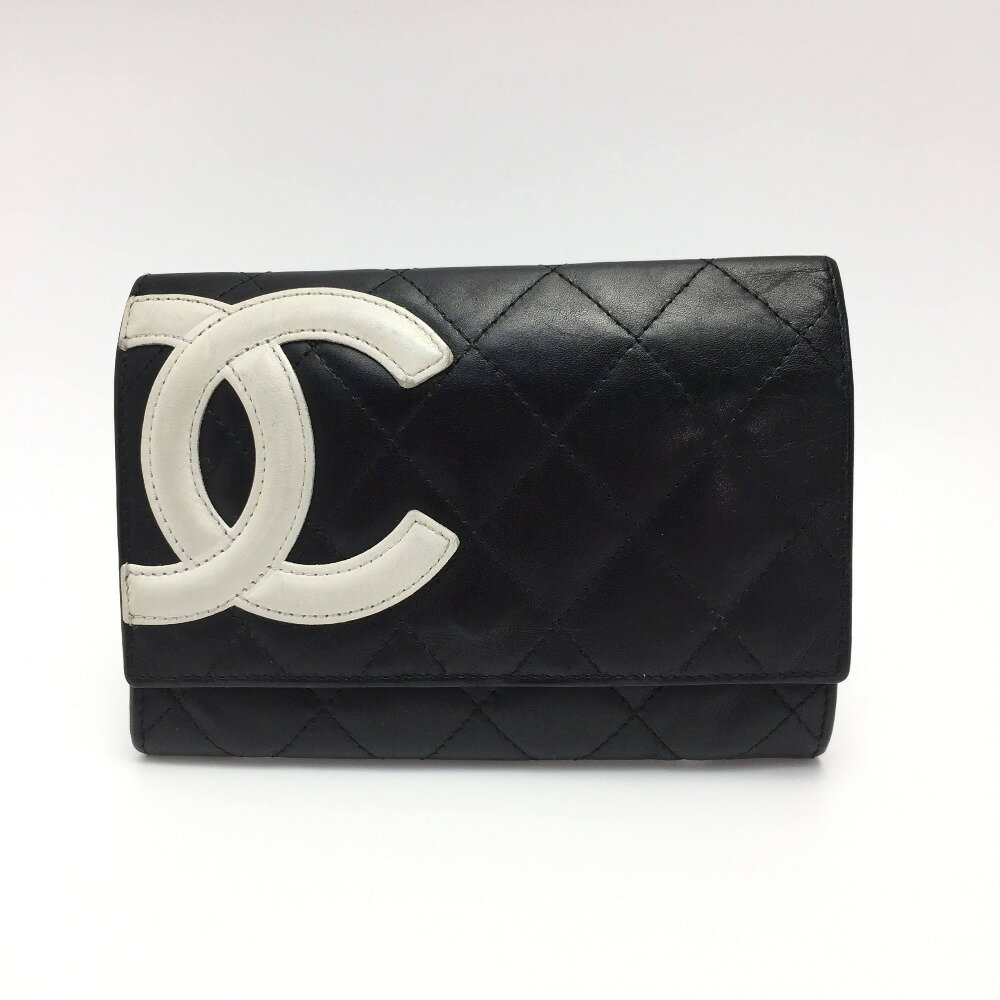 ☆☆【中古】CHANEL シャネル カンボンライン 2つ折り財布 A26722 ブラック レザー ココマーク ギャランティカード有 Cランク