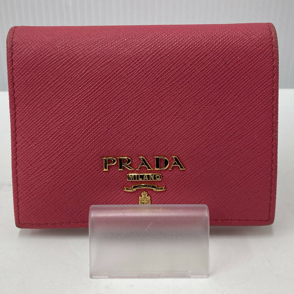 □□【中古】PRADA プラダ 2つ折り財布 1MV204 ピンク Bランク