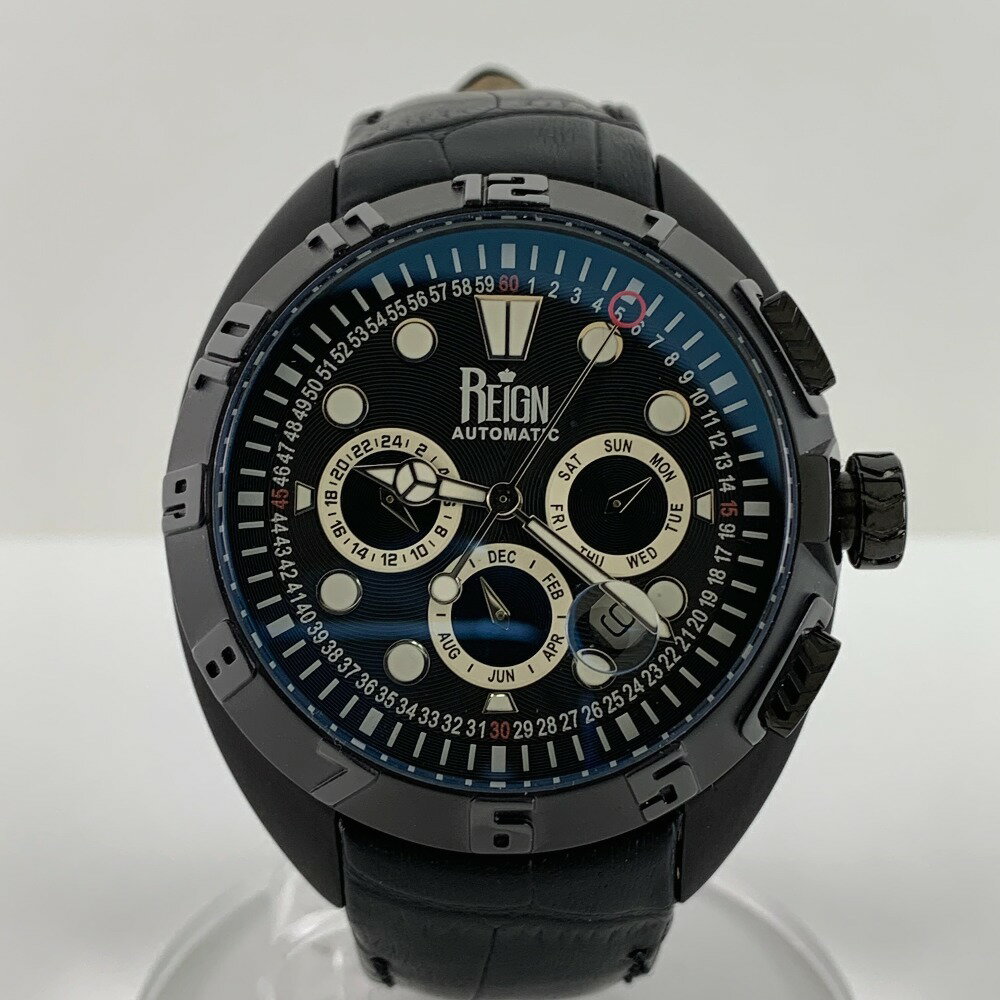 ▽▽【中古】REIGN レイン AUTOMATIC　RONAN　ブラック文字盤　クロコ型押しレザーベルト Bランク