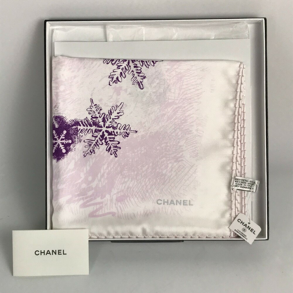 ■■【中古】CHANEL シャネル シルクスカーフ 85×85 ホワイト×パープル Sランク