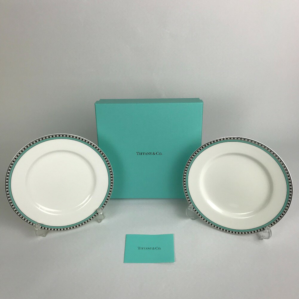 ■■【中古】Tiffany & Co. ティファニー プラチナブルーバンド デザートプレート 2枚 Sランク