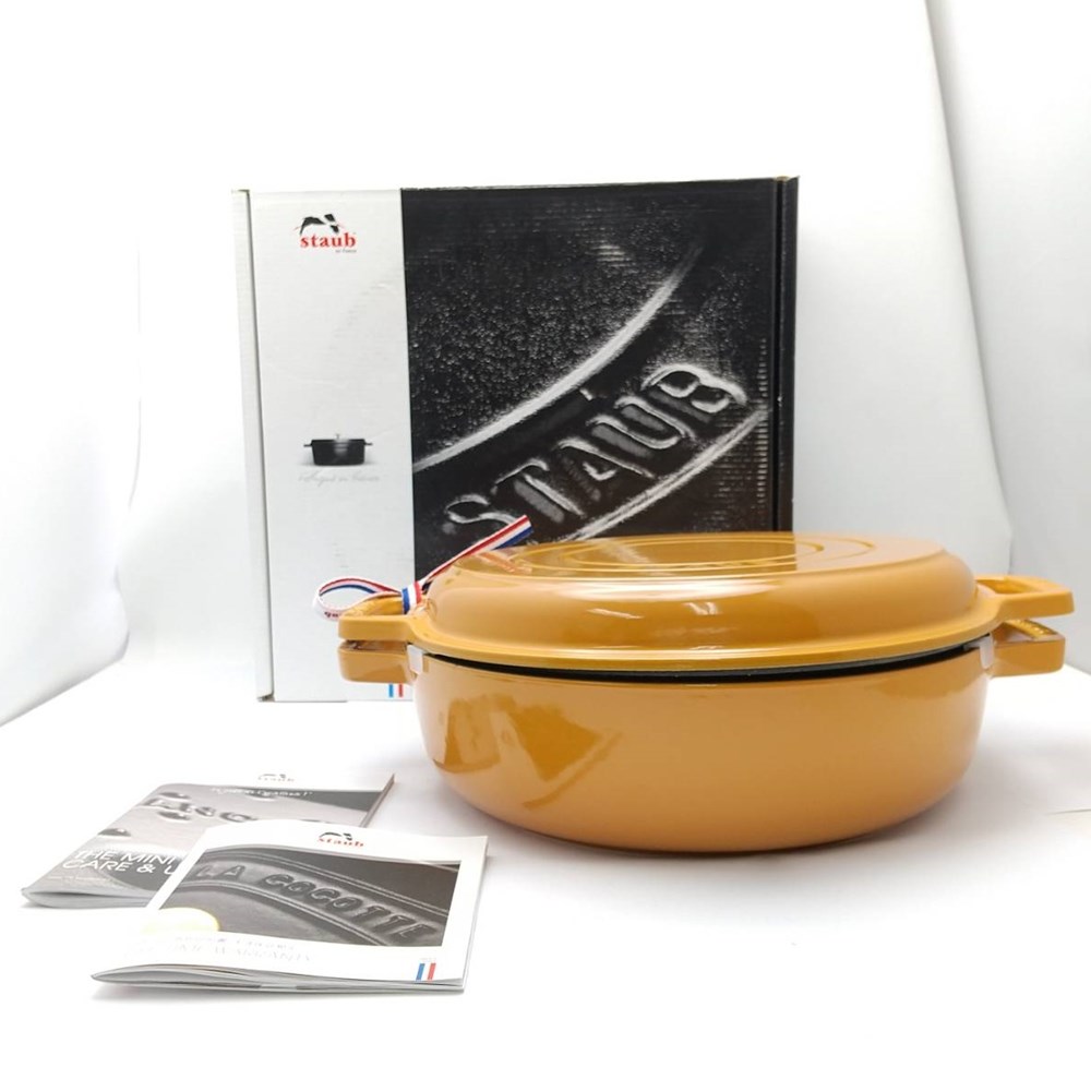 ◆◆【中古】STAUB ストウブ Sukiyaki ＆　グリルパン　26cm 3.3L マスタード 【一部地域を除き送料無料】 Sランク