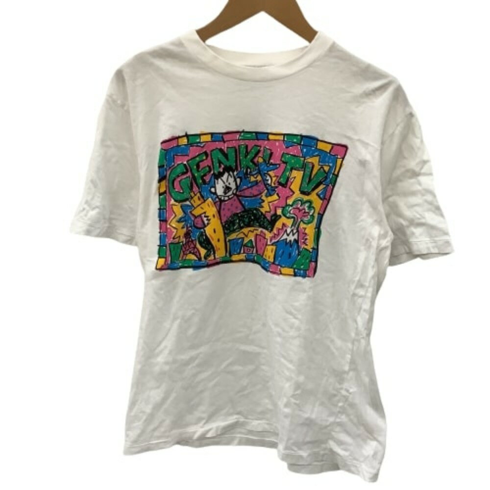 楽天リサイクルビッグバン楽天市場店♪♪【中古】GENKI TV Tシャツ メンズ 元気が出るテレビ 希少 昭和レトロ 北野武 SIZE L ホワイト Bランク