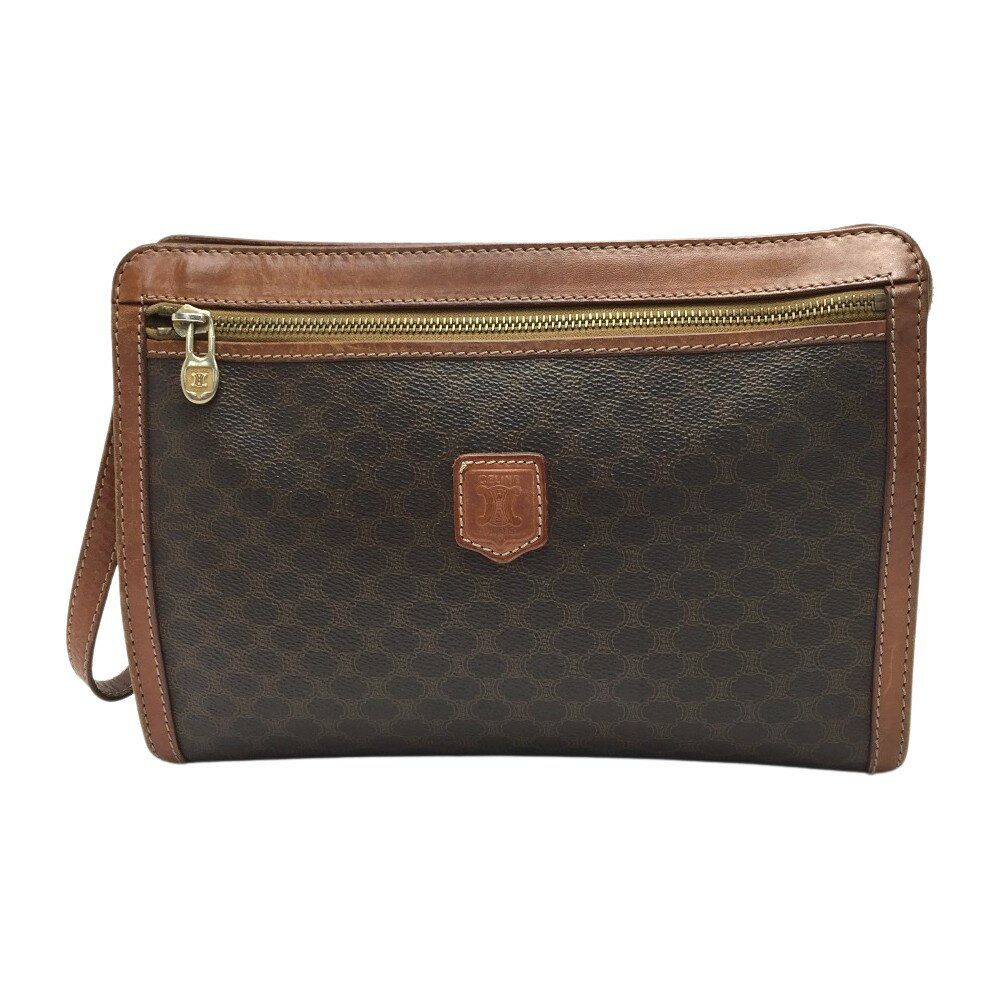 ☆☆【中古】CELINE セリーヌ マカダム柄 クラッチバッグ セカンドバッグ ダークブラウン ヴィンテージ Cランク