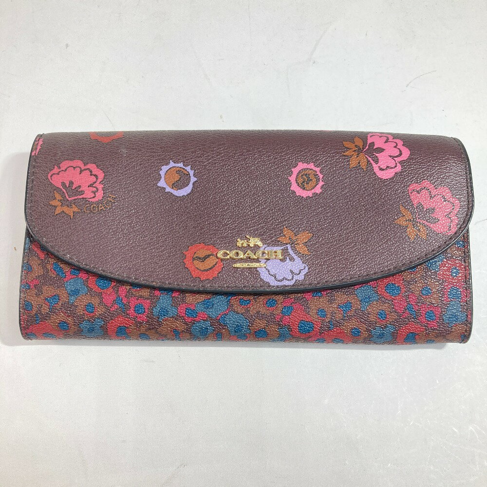 ◎◎【中古】COACH コーチ 長財布 スリムエンベロープウォレット 花柄 F22968 オックスブラッドマルチ Bランク