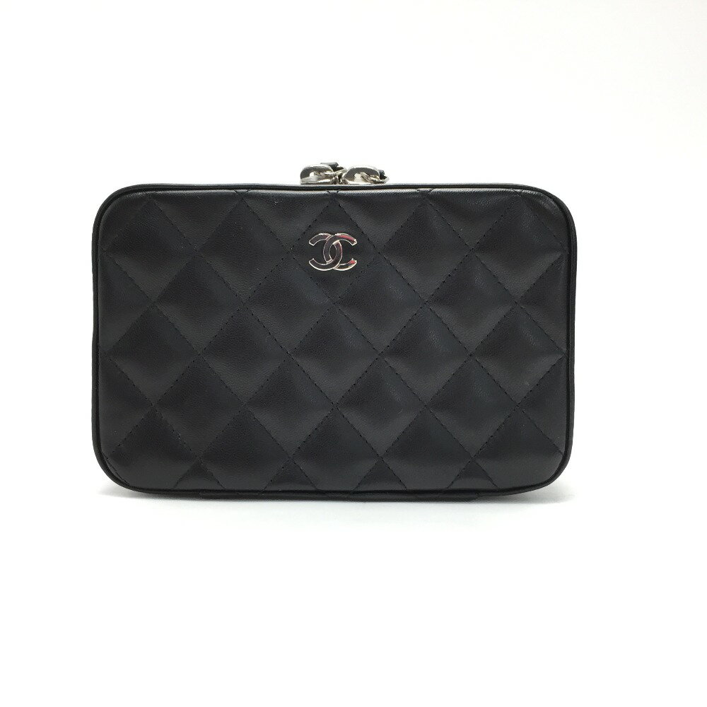 ☆☆【中古】CHANEL シャネル マトラッセ ジュエリーポーチ A68836 ブラック ラムスキン ココマーク ギャランティカード有 Aランク