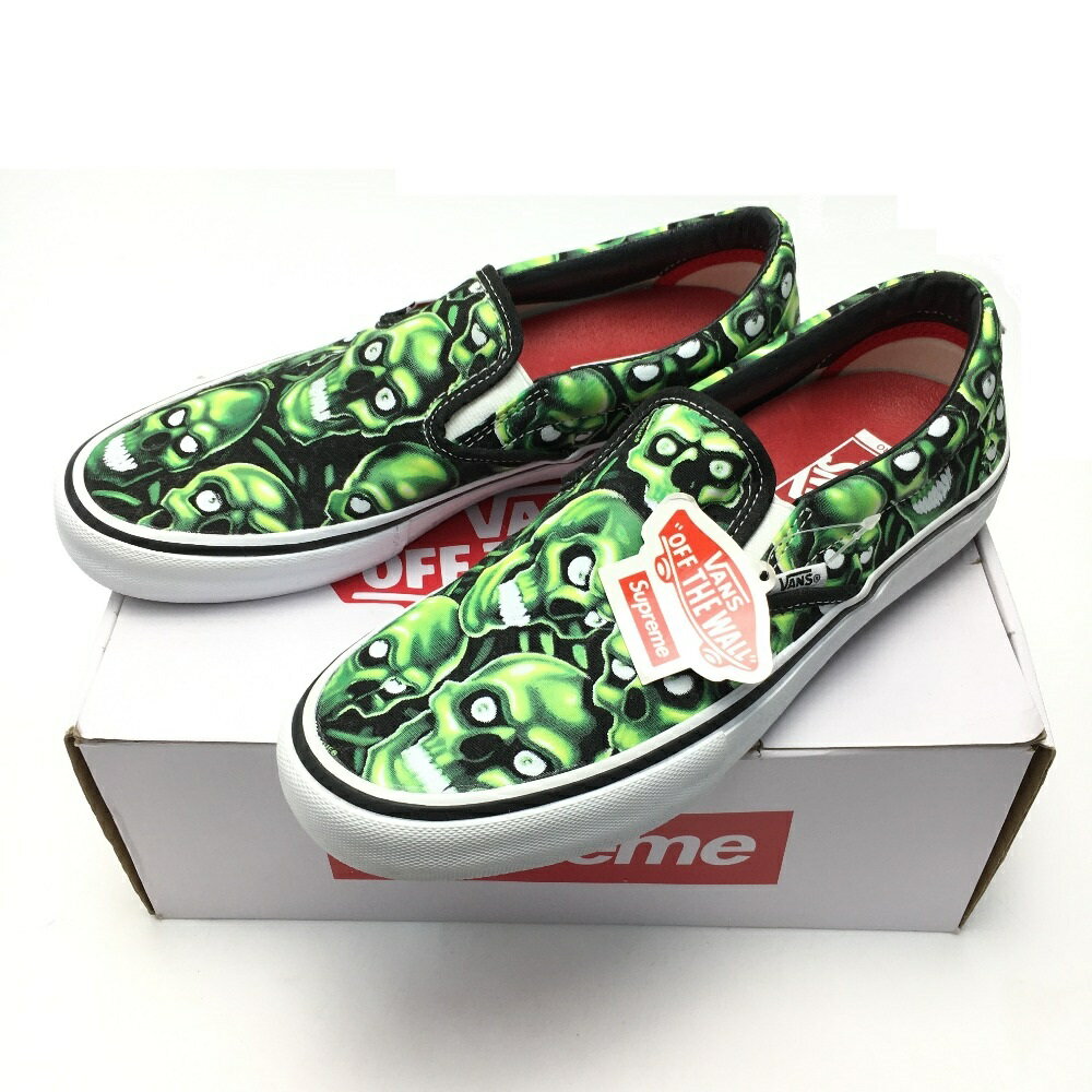 ☆☆【中古】Supreme シュプリーム SUPREME × VANS スカル パイル スリッポン スニーカー 27cm メンズ 黄緑 Bランク