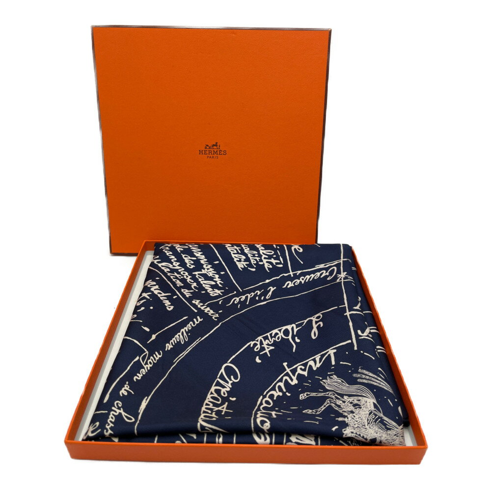 ◆◆【中古】HERMES エルメス シルクスカーフ　ナポレオン ネイビー x ホワイト Bランク