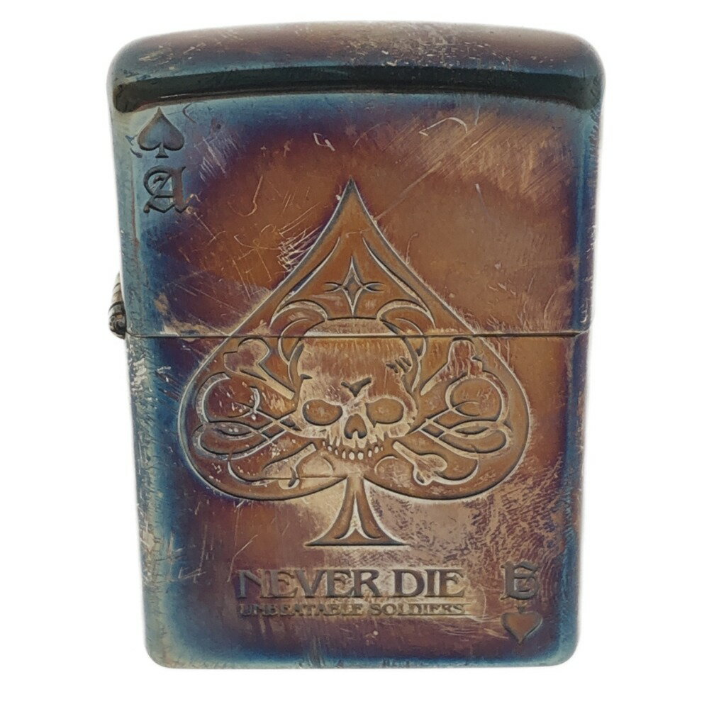 □□【中古】 雑貨 ライター ZIPPO NEVER DIE 髑髏 トランプ スペード Cランク