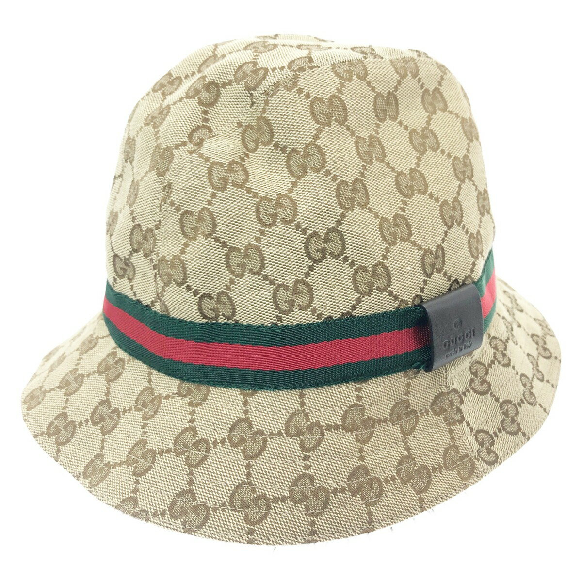 〇〇【中古】GUCCI グッチ GGキャンバス シェリーライン ハット 帽子 表記サイズ M ベージュ x レッド x グリーン Bランク