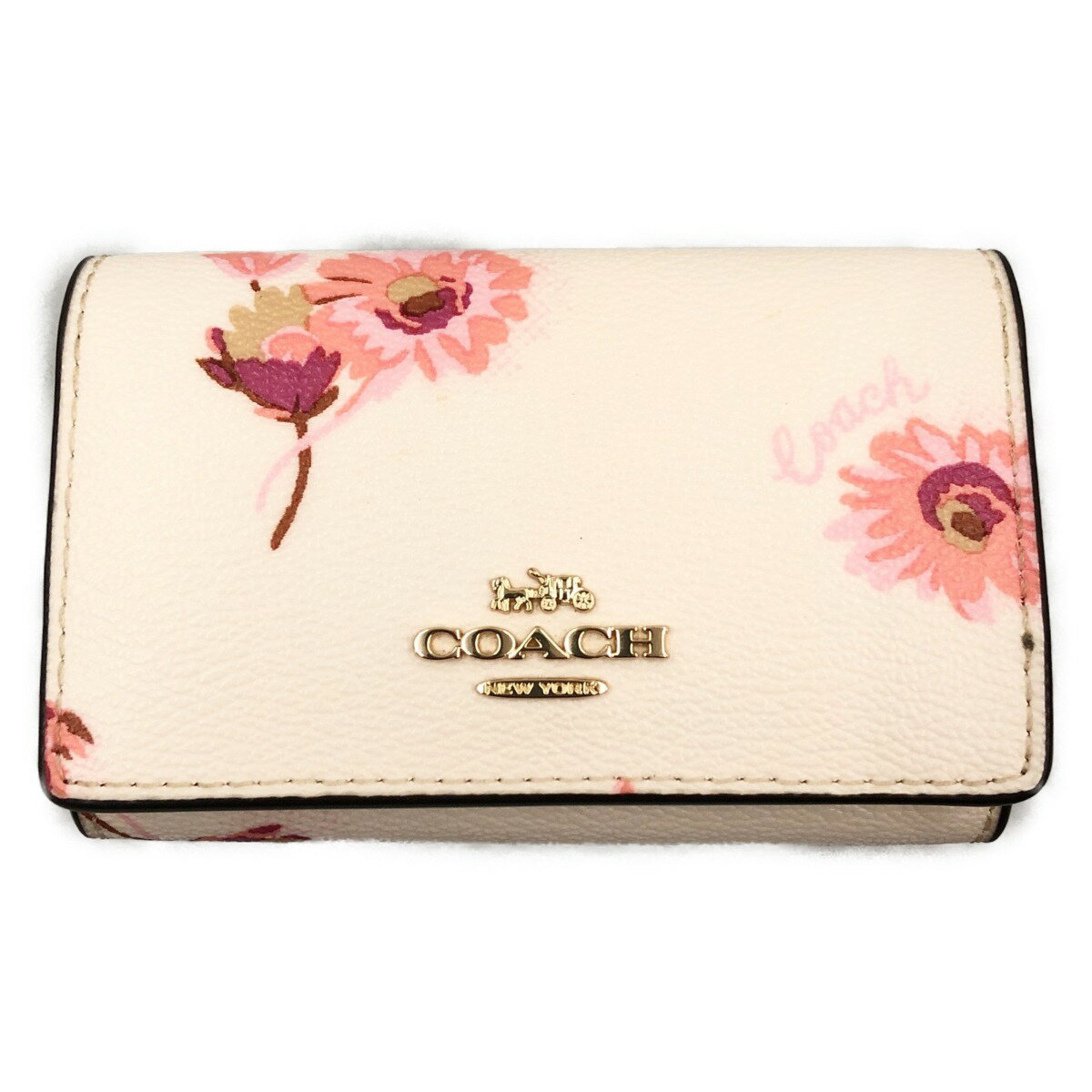 〇〇【中古】COACH コーチ 5連 キーケース フローラルプリント ファイブリング C0379 ホワイト x ピンク Bランク