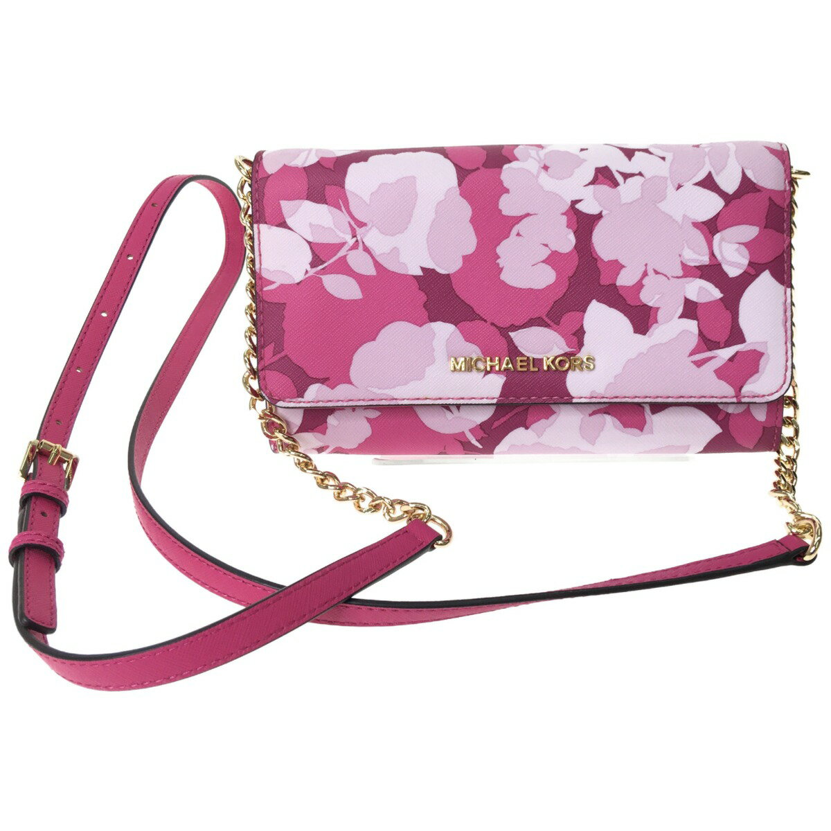 ▼▼【中古】MICHAEL KORS マイケルコース レディース チェーンウォレット 花柄 ショッキングピンク Aランク