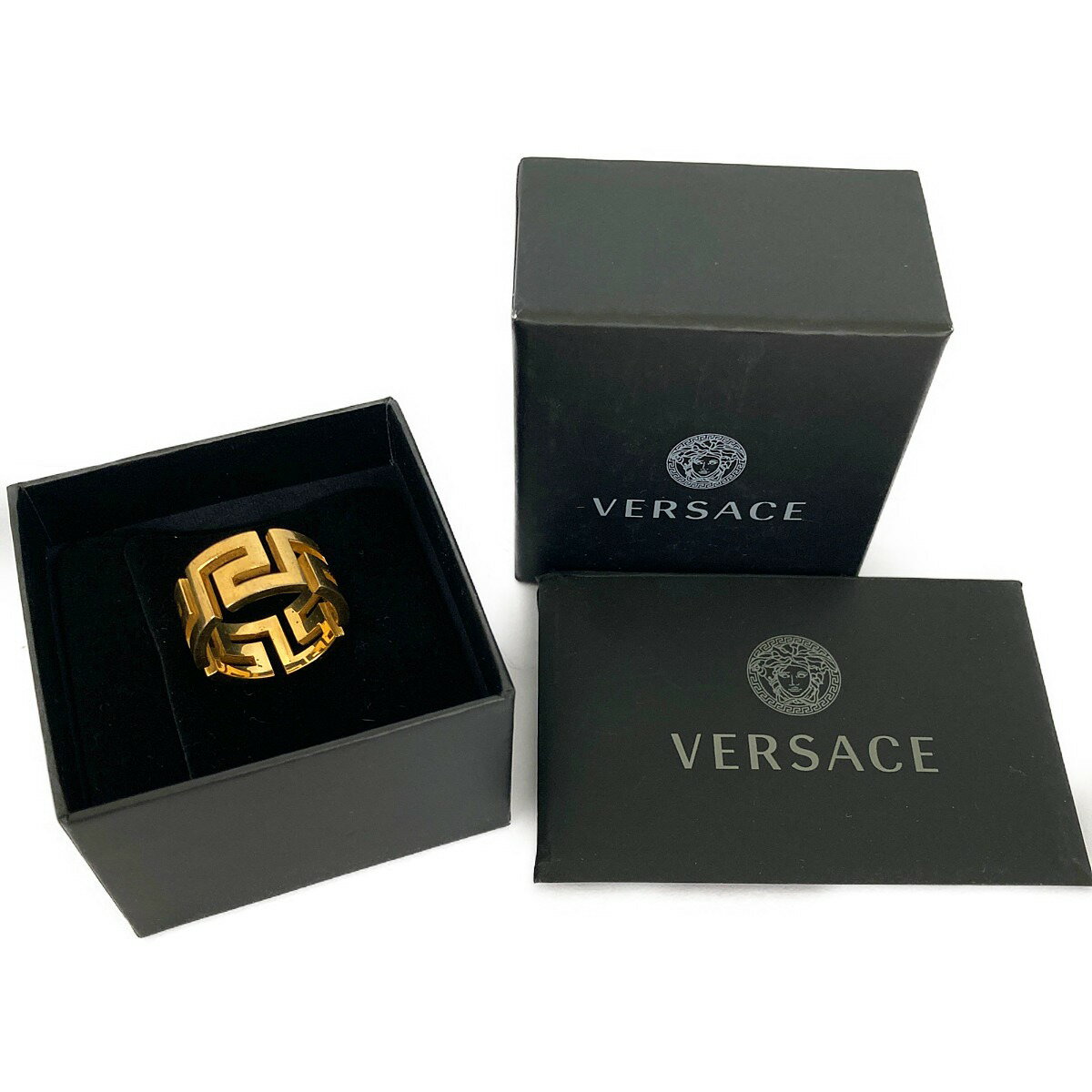 □□【中古】VERSACE ベルサーチ 指輪 メデューサ グリークリング　17号くらい ゴールド Cランク